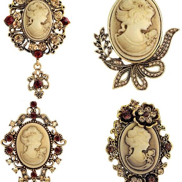 Other - 4Pcs Brooch Lot with Large Big Size Rhinestone Crystal Fashion Jewelry